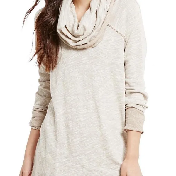Free People Beach Two Body Cowl Neck Slub Knit Tunic Top Tan‎ Beige Womens Small - Image 7