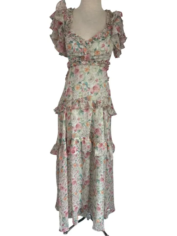 ASTR the Label Mable Dress in Light Green Floral Small New Womens Long Maxi - Image 4