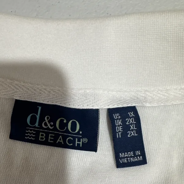 Denim & Co Beach Terry Cloth Knit Polo Contrast Trim Size 1X White A602904 Pool - Image 5