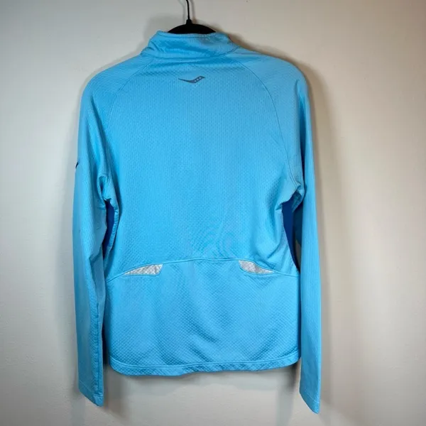 Saucony Athletic 1/4 Zip Pullover Shirt Blue Running Reflective Zip Pocket Small - Image 12