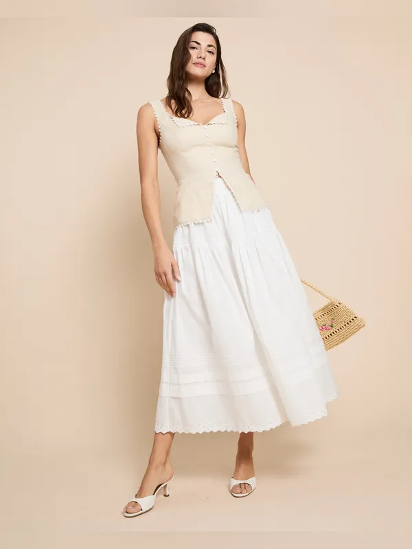 NWT Few Moda Beth Skirt size 0 o.p.t white cotton eyelet maxi midi skirt - Image 3