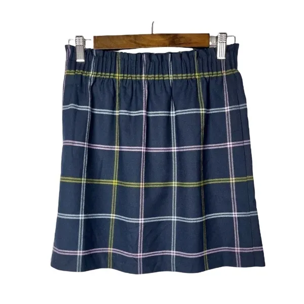 J. Crew Navy Blue Wool Sidewalk‎ Plaid Elastic Waist Skirt 2 - Image 3