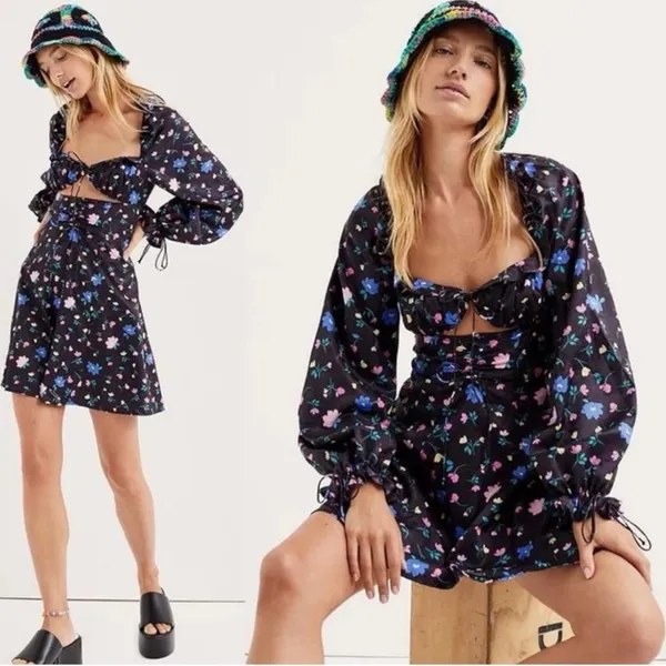For Love & Lemons Lexi Mini Dress Fliral Coquette Lolita Preppy Whimsy NWT XS S - Image 8