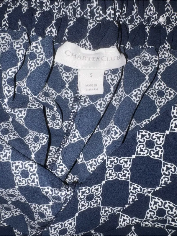 Charter Club Navy and White Wide-Leg Geometric Pants - Image 3