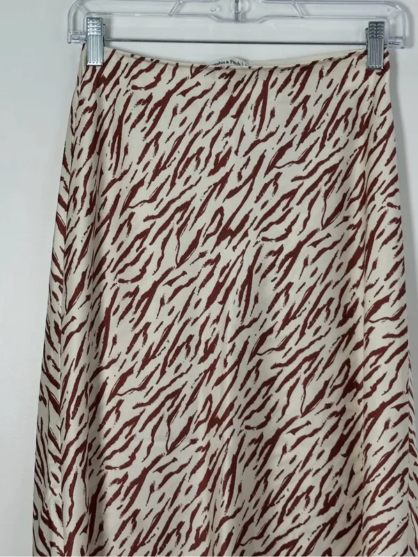 Abercrombie & Fitch Animal Print Zeba Satin Midi Skirt Women’s XS Cream Brown - Image 3