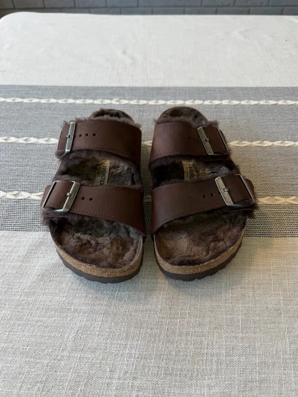 Birkenstock Arizona Shearling Sandals Brown Mocha Suede Size 38 - Image 5