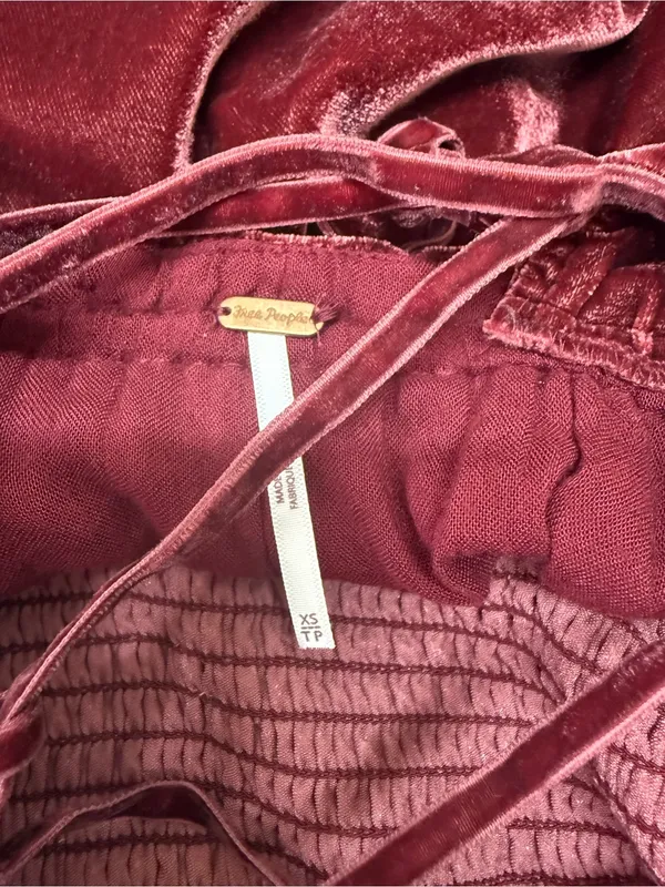 Free‎ People Daphne Burgundy Wine Velvet Babydoll Mini Dress size xs - Image 5