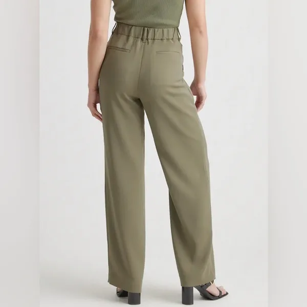 NWT Quince Stretch Crepe Pleated Wide Leg Pants Olive Green 2 - Image 4
