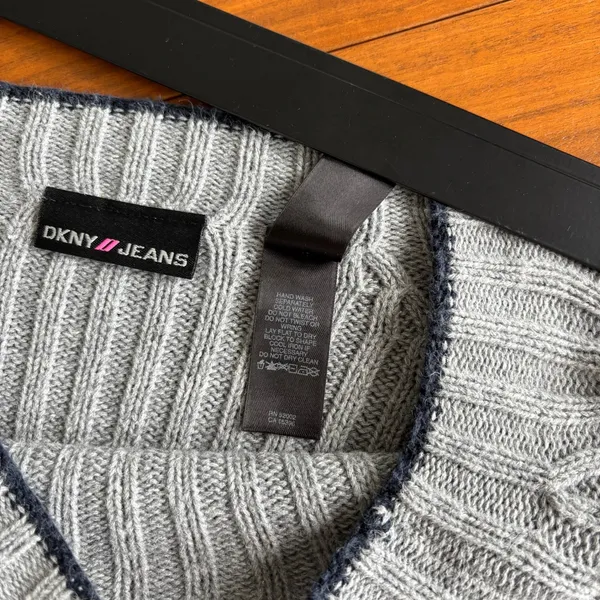 90s Vintage DKNY Jeans Sweater L Gray Ribbed Zipper Cuff Grunge Y2K Gorpcore Ski - Image 11