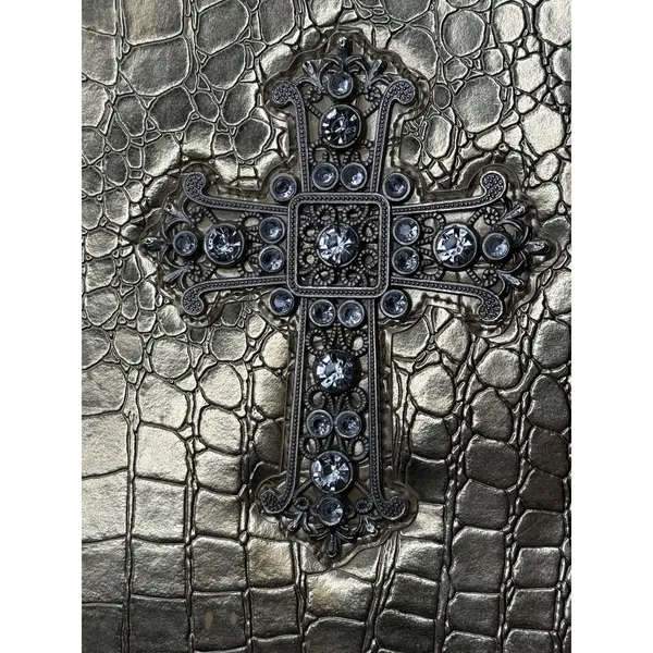 Montana West Bible Bag Gold Faux Diamonds Cross Spiritual Faith Church Study Zip - Image 2