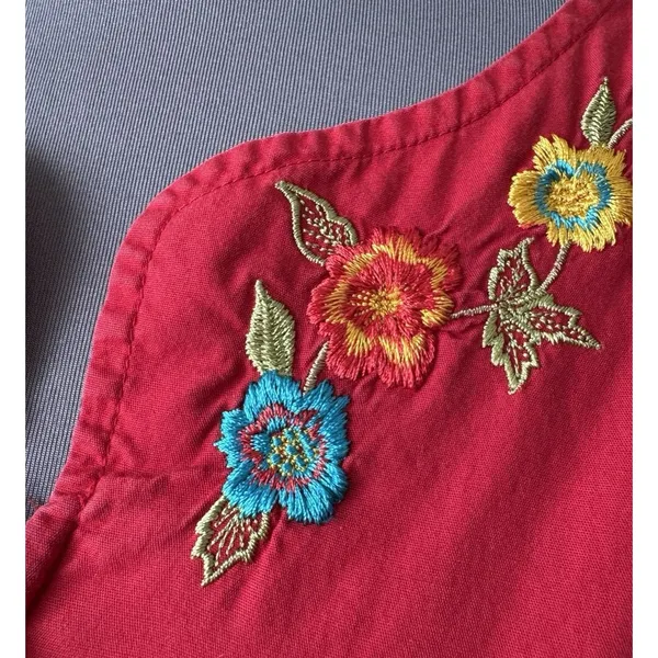 Vtg Go Softly Patio Dress XL Red Embroidered Muumuu Hippie Chic Boho Oriental - Image 7
