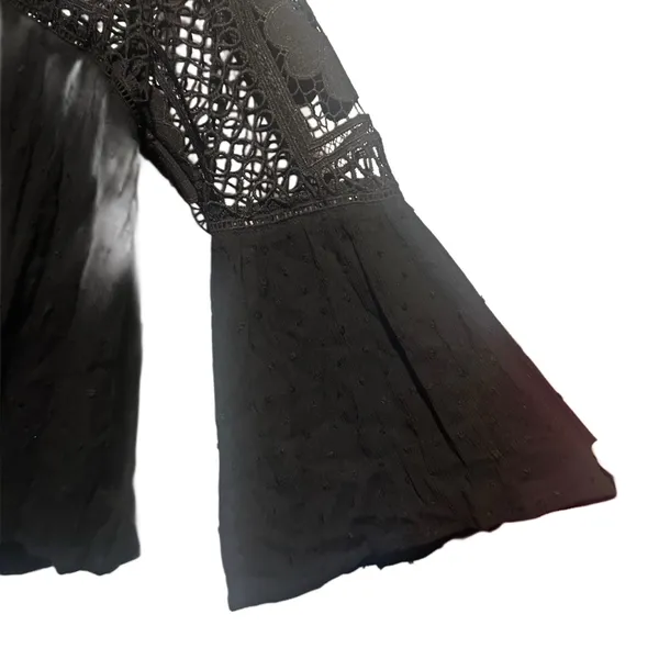 Lovestitch Black lace tie in front top size s‎ (oversized)boho whimsy goth - Image 3