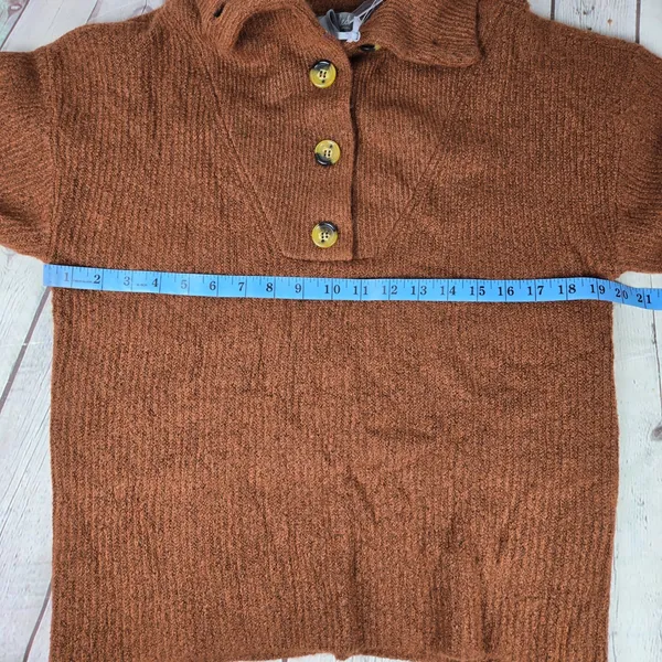 Marled True Auburn Balloon Sleeve Fold Over Collar Button Neck Sweater Small - Image 9