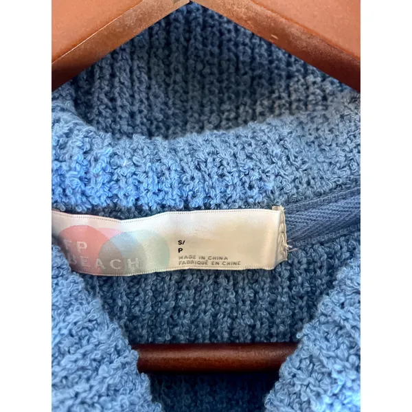 FP BEACH Free People Sky Blue Cowl Sleeveless Sweater Top CHUNKY COZY Small S - Image 2