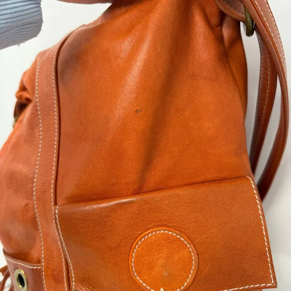 Avorio Italian Leather Tassel Shoulder Bag Orange Boho Womens Large - Image 9