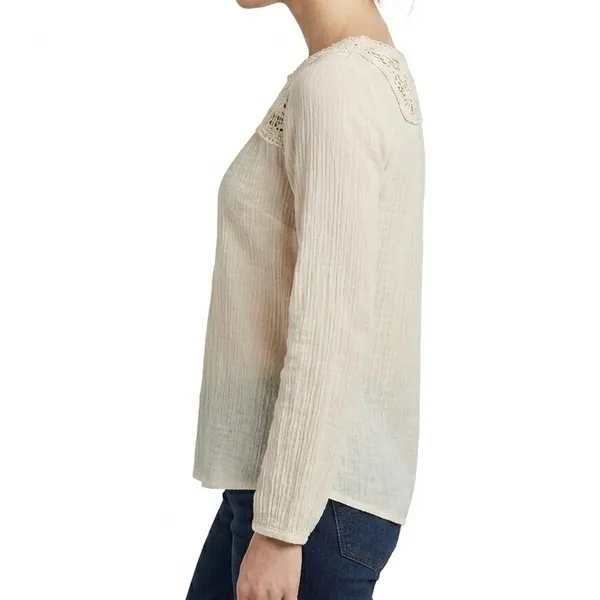 Sugar Rain Crochet Yoke Boho Blouse Cream Size Medium - Image 3