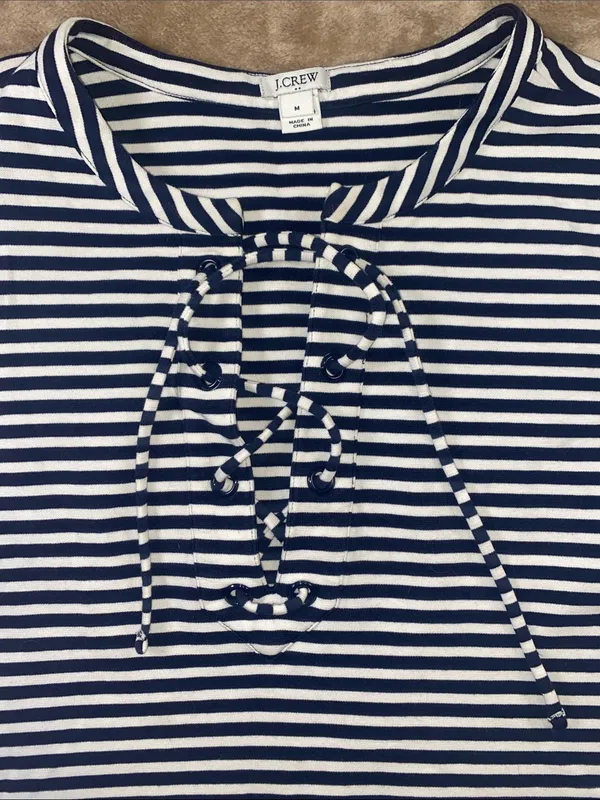 J. Crew Navy and White Striped Lace-Up Knit Dress - Image 3