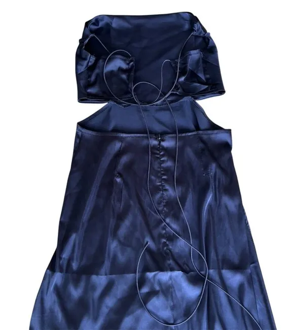 Lyaner Navy Blue Satin Midi Dress Cut Out Strappy Sexy Formal Wedding Event - Image 7