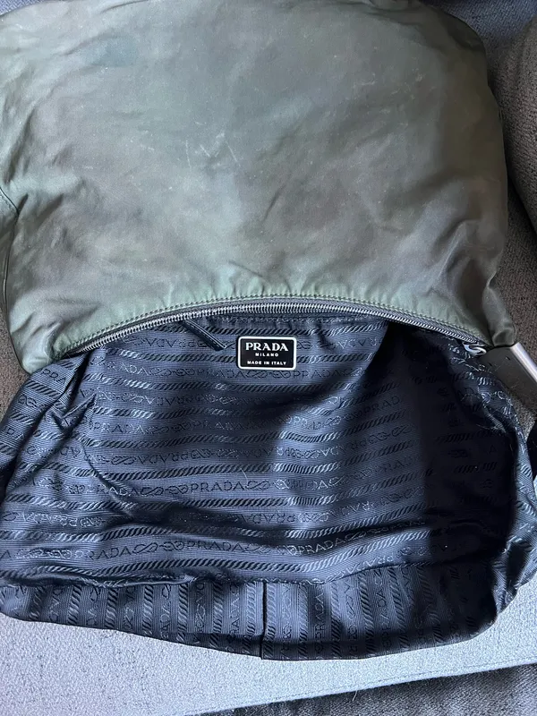 Prada Vintage Nylon Leather Shoulder Bag green - Image 11