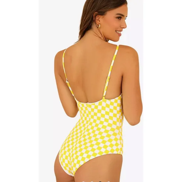 Dippin' Daisy's Bliss Swim One Piece Swimsuit Yellow Checkers Plaid Size Small - Image 2