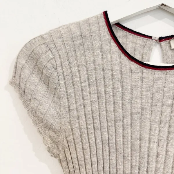 Joie‎ Filana Sweater Size S Gray Wool Ribbed Knit Scalloped Short Sleeve Office - Image 4