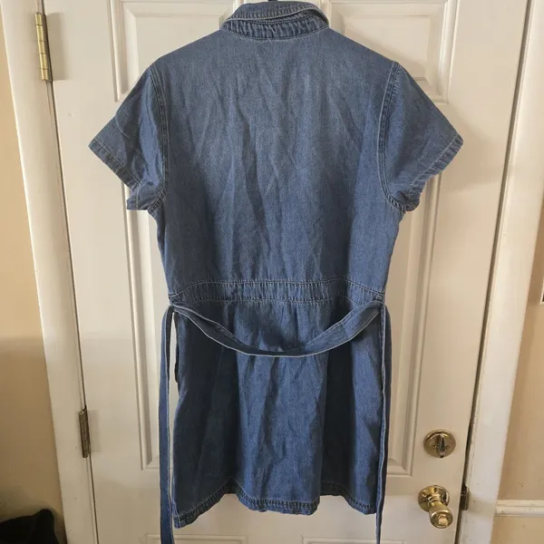 Frye Denim Shirt Dress Womens L Blue Cotton Button Tie Waist Western Belted - Image 7