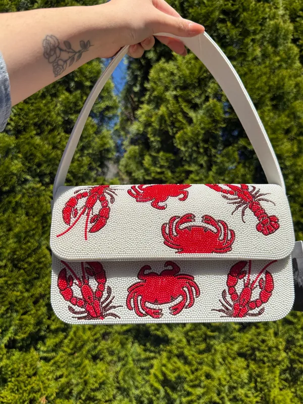 Beaded Lobster Crab Purse White - Image 8