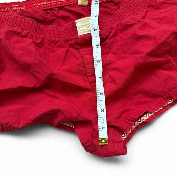 Abercrombie & Fitch Y2K 2000s Vintage Micro Mini Low Rise Booty Bimbo Red Shorts Trendy Elastic Waist PJ Pajama Lounge Boxer Pyjama Hot Pants #Preppy #Summer #Cottagecore #Fairy Bloquette #Summer Sz M Measurement in pics - Image 6