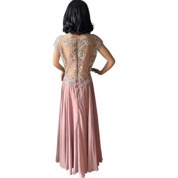 Mother of bride Embellished Illusion Jewel Neck A-line gown size large - large - Image 5
