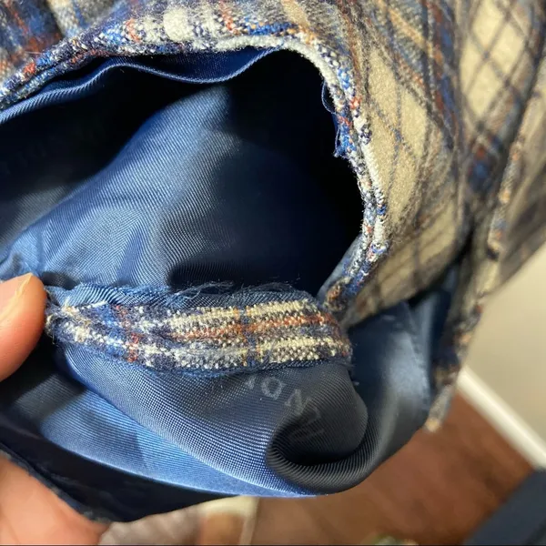 Pendleton Wool Vest 5 Button Down Pockets Plaid Navy Blue Cream Small 34R - Image 4