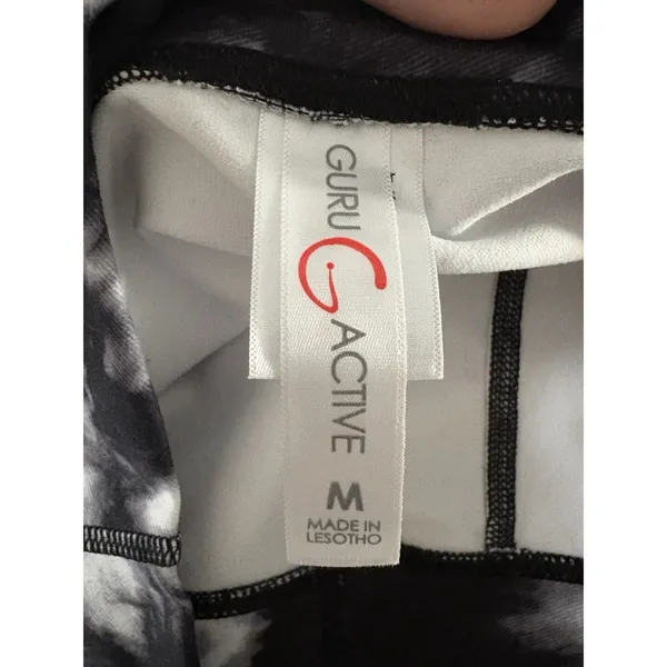 Guru Active Biker Shorts Womens Medium Black White Tie Dye High Waist Activewear - Image 3