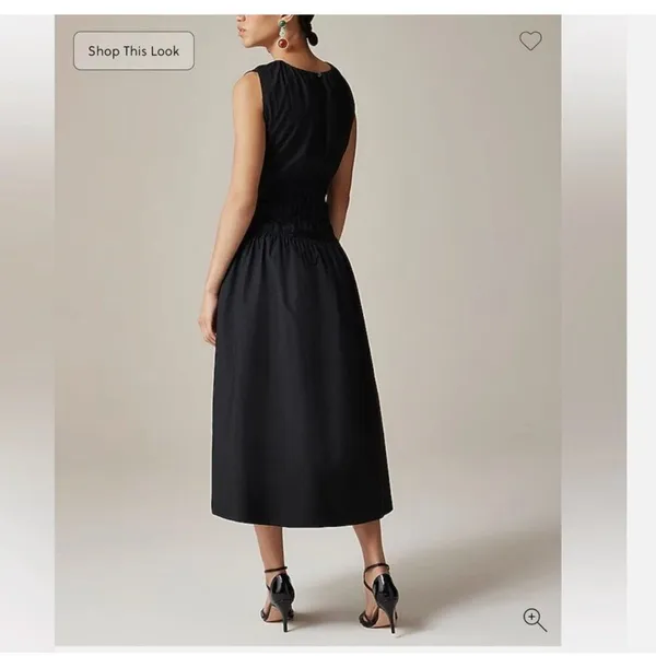 J. Crew Sleeveless Midi Dress Poplin Cotton Black Smocked Size Small Petite‎ - Image 2