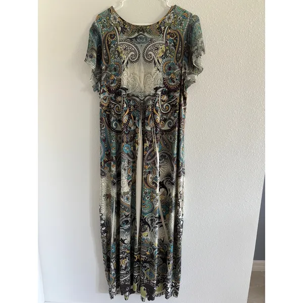 Apt 9 Dress‎ Womens 2XL Green Brown Babydoll Fairy Rhinestone Stretch Bohemian - Image 2