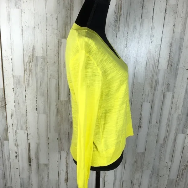 J. Crew Slub Knit V-Neck Long Sleeve Sweater Top L Neon Yellow Bright Blouse - Image 5