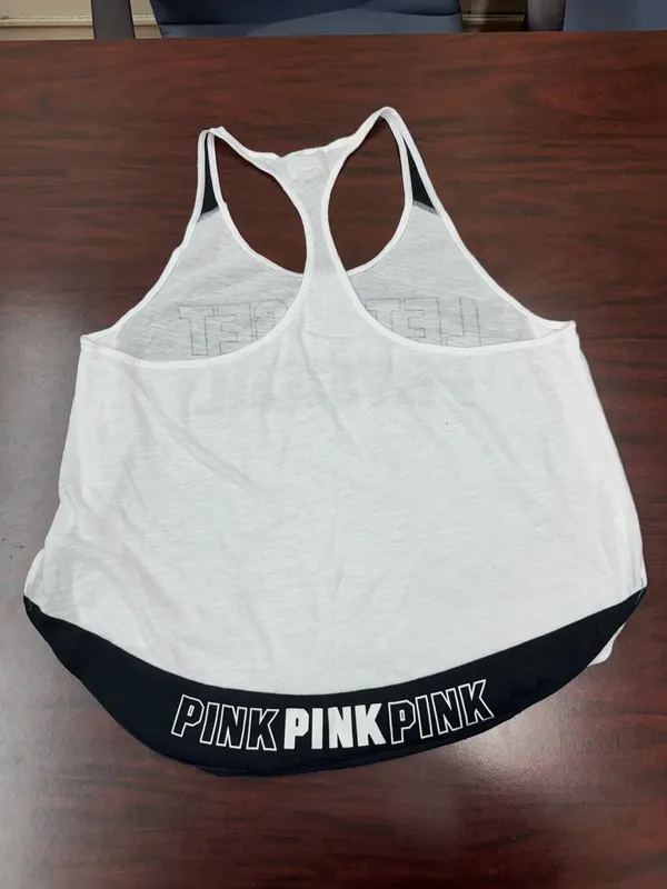 PINK Victoria’s Secret “Let’s Get Physical” White & Black Racerback Tank Top- LG - Image 2