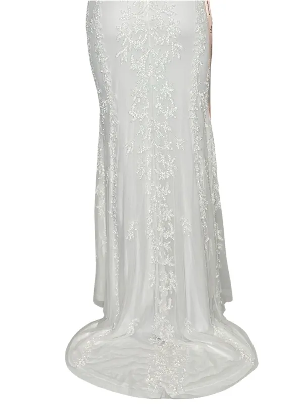 LULUS Luxe Bridal Momentous Love Beaded Bustier Mesh Mermaid Maxi Dress,White,XS - Image 11