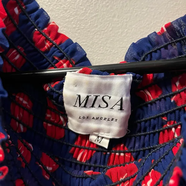 MISA Off Shoulder Midi Dress Blue Red Floral Boho Romantic Cottagecore Flowy‎ MD - Image 8