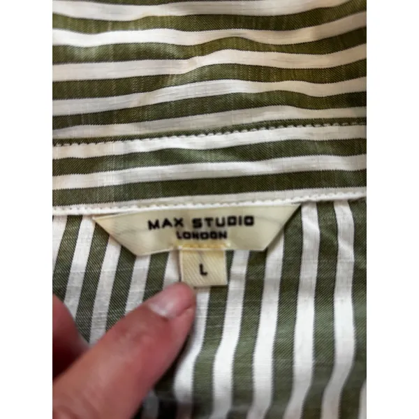 Max Studio London Sleeveless Blouse L Green Stripe Smocked Back Peplum Top - Image 3