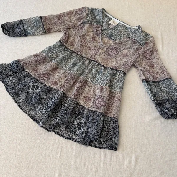 Knox Rose Patchwork‎ Paisley Boho Peplum Blouse XS Cottagecore Top - Image 2