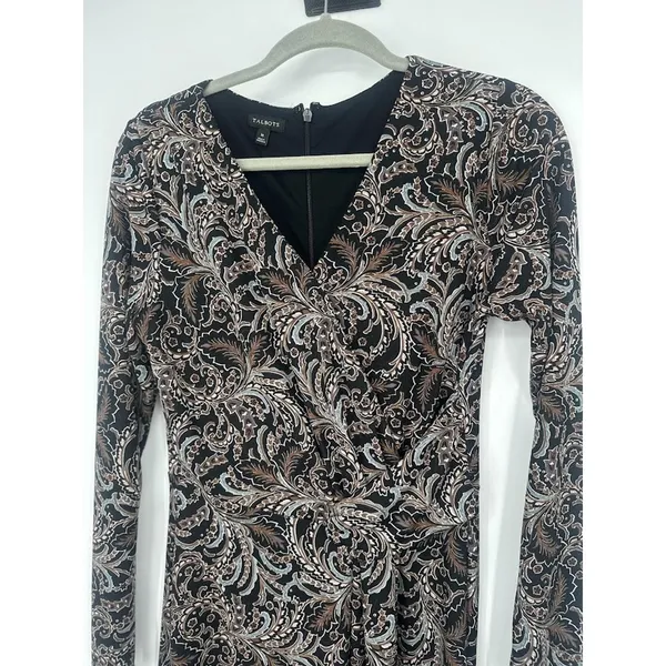Talbots‎ Faux Wrap Midi Paisley Dress Size Medium Career Slinky Neutral Earthy - Image 3