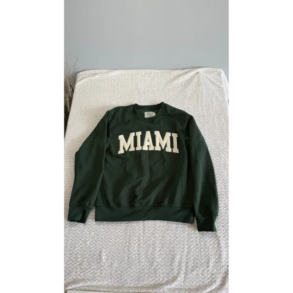 New York Popular Miami Sweatshirt Womens Medium Forest Green Varsity Crewneck - Image 2