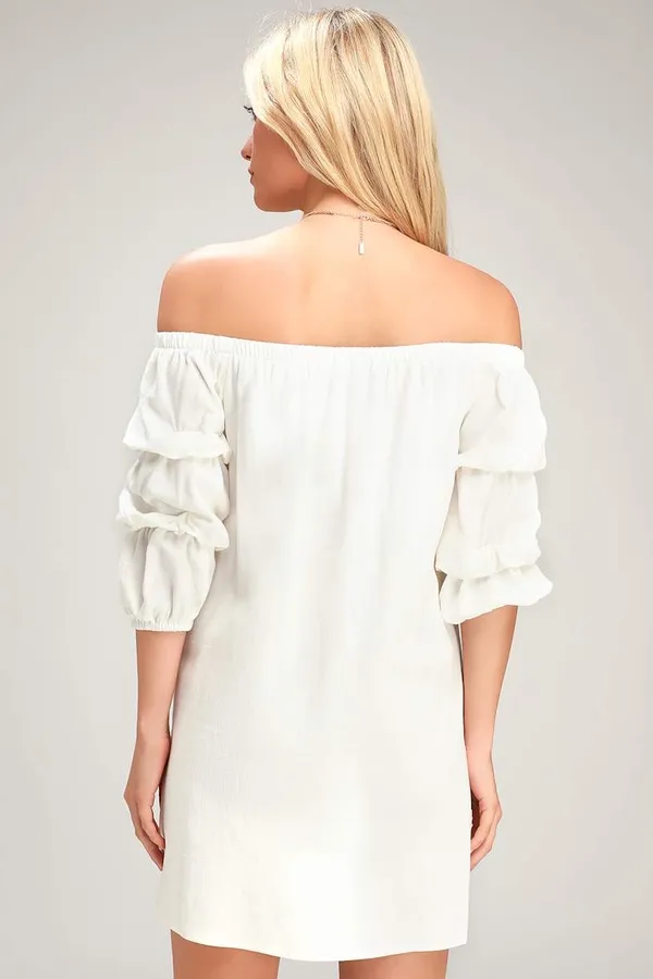 New Lulus By the Pier White Off-the-Shoulder Mini Dress MSRP $49 - Image 3