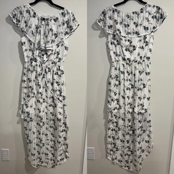 Elliatt Womens Sheer Flora Bloom Maxi Fluncy Ruffled Dress White Pink Size Small - Image 4