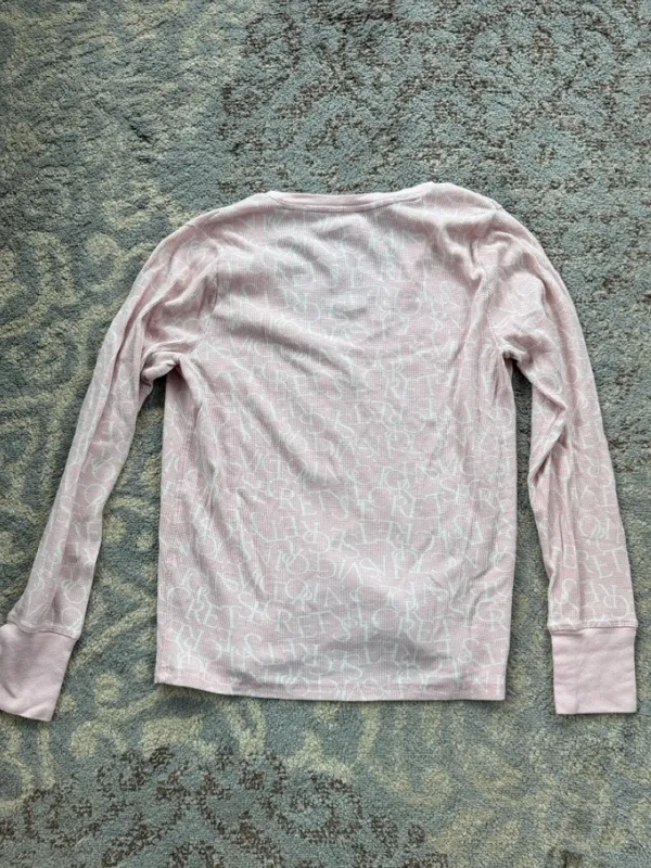 Victoria’s Secret Logo Waffle Knit Thermal Long Sleeve & Short Set Pink Medium - Image 7