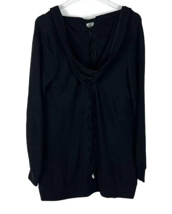 NWT Chaser Long Sleeve Lace Back Hooded Open Cardigan Black Size Medium M NEW - Image 7