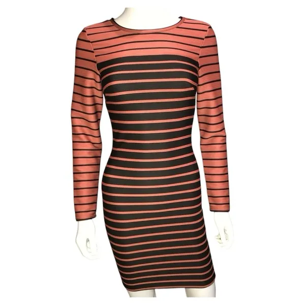 H & M Sweater Dress Women’s Small Black & Copper Stripes Casual Stretch Bodycom - Image 2