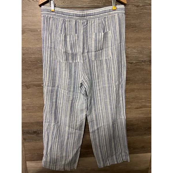 Gap linen blend pants size Large flare stripped blue white string flowy summer - Image 8