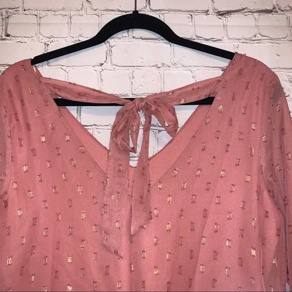 NWT‎ I.N. San Francisco Pink Swiss Dot Ruffle Sleeve Tie Back Dress - Image 4