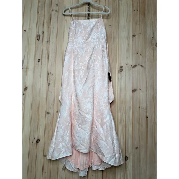 NWT Lulus Gwenth Blush Floral Jacquard High-Low Midi Dress Holiday Party Size L - Image 2
