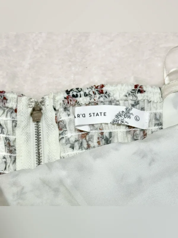 Altar'd State Ivory Strapless Floral Tiered Mini Dress Size Large - Image 13